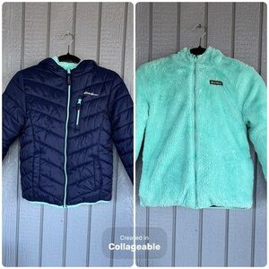 Eddie Bauer Girls Navy Blue and Blue Gray Reversible Jacket Medium (10-12)